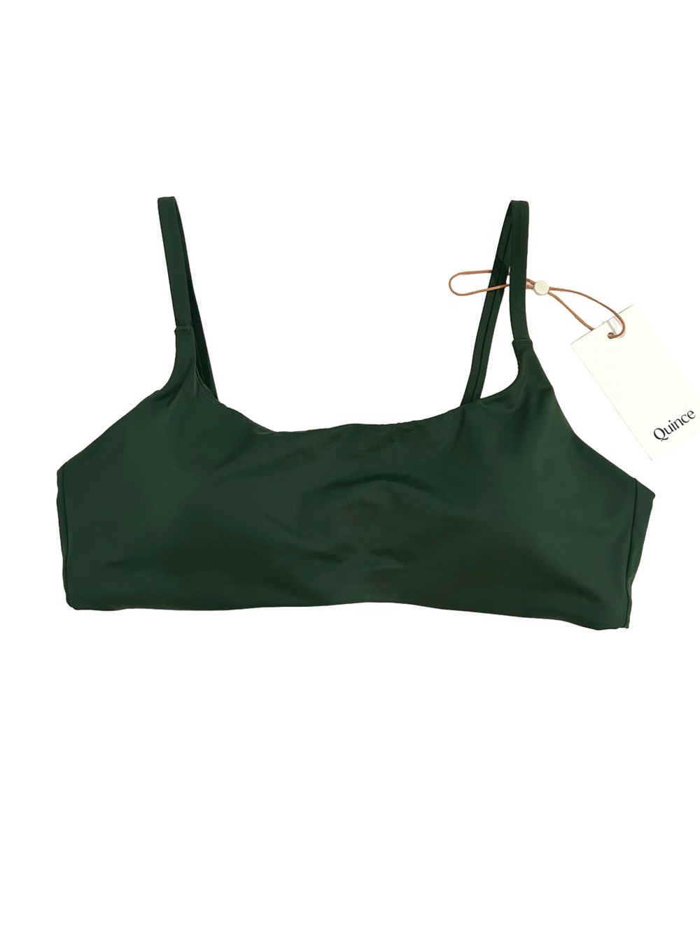 Quince Italian scoop neck bikini top L palm green padded tie back vacation NWT